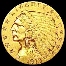 1913 $2.50 Gold Quarter Eagle CLOSELY UNCIRCULATED