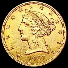 1907 $5 Gold Half Eagle UNCIRCULATED