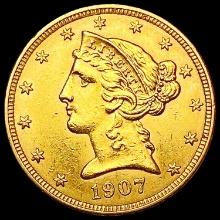 1907-D $5 Gold Half Eagle UNCIRCULATED