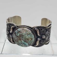 Navajo Andy Cadman Sterling Silver & Dry Creek Turquoise Cuff Bracelet
