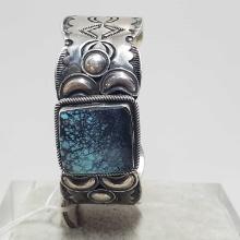 Navajo Paul Livinston Sterling & Hubei Turquoise Cuff Bracelet