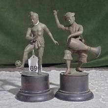 Pair Of Antique South East Asian Bronzes Sepak Takraw Player & Drummer