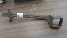 wood stove tool, early american cast iron wood stove tool for moving burner covers and pots and pans