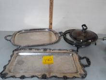 Silver Plated Serving Platters, Pan holder w/lid