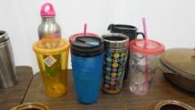 travel cups, 7 tumblers and cups with lids