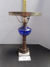 Vintage Etched Cobalt Blue Lamp