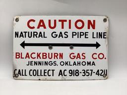 Blackburn Gas Co. Porcelain Pipeline Sign Jennings, OK