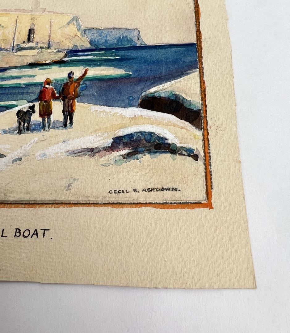 Cecil S. Ashdown The Last Mail Boat Watercolor