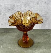 Fenton Glass Amber Thumbprint Footed Bowl