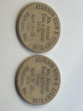 2 Wooden Nickles to Coin Show