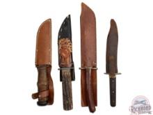 Lot of Four Vintage Assorted Collector Fixed Blade Knives