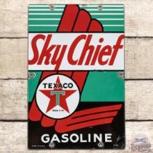 1941 Texaco Sky Chief Gasoline SS Porcelain Pump Plate Sign "Small"