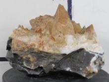 Stunning Natural Smokey Honey & White Dog Tooth Calcite Crystal Formation on Rock from Morocco ROCK