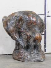 Beautiful Elephant Statue of Mother & Baby Calf Says, "Attilo's Original Repro of the Artist" ART
