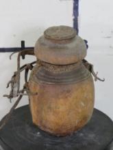 Antique African Hand Carved Wood Jug w/Lid & Hide Handle AFRICAN ARTIFACTS