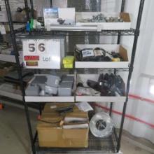 Rack w/Contents:  Transfer Pump, Hose Clamps, Extension Cords, Commercial O