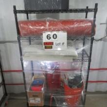 Rack w/Contents:  Central Pnuematic Sand Blaster Roll of Red Rubber 36"x1/8" thick, Plates of Slick 