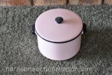 Vintage Pink and black Enamel Stock Pot with lid