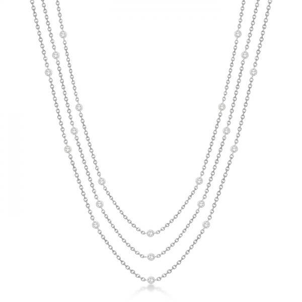 Three-Strand Diamond Station Necklace in 14k White Gold 1.40ctw