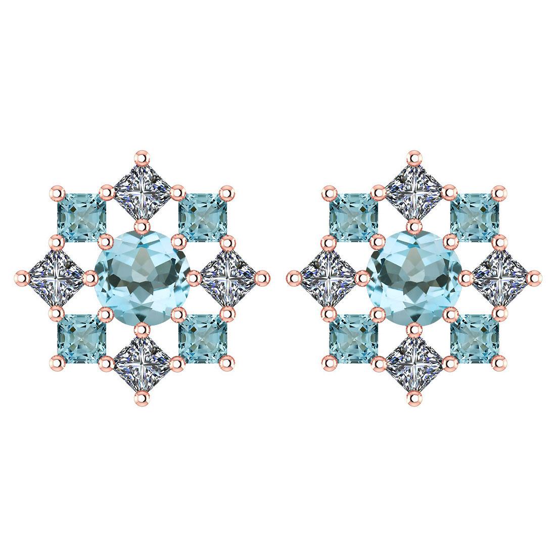 Certified 1.46 Ctw Aquamarine And Diamond 14k Rose Gold Halo Stud Earring