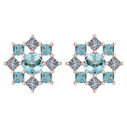 Certified 1.46 Ctw Aquamarine And Diamond 14k Rose Gold Halo Stud Earring