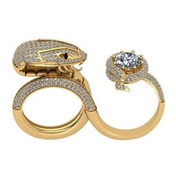 3.88 Ctw SI2/I1 Diamond 14K Yellow Gold Snake Multi Finger Ring