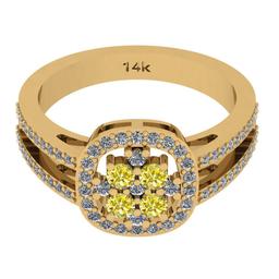 0.72 Ctw I2/I3 Treated Fancy Yellow And White Diamond 14K Yellow Gold Cluster Ring