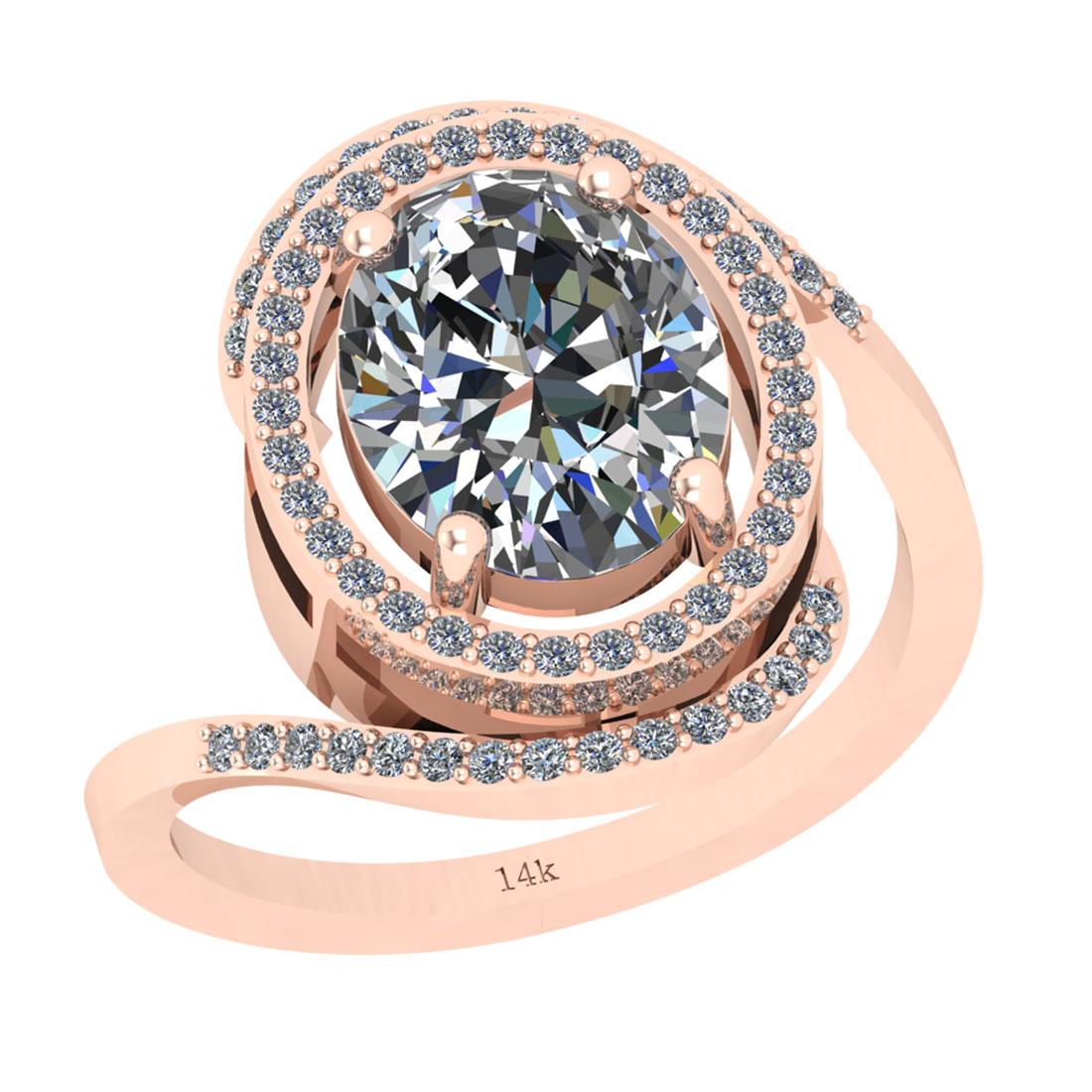 2.82 Ctw SI2/I1 Diamond 14K Rose Gold Engagement Halo Ring (Oval Cut Center Stone Certified By GIA )