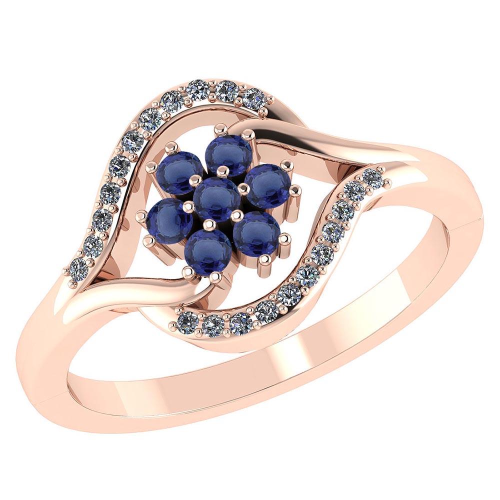 Certified 1.00 CTW Genuine Blue Sapphire And Diamond 14K Rose Gold Ring