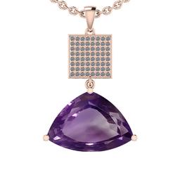 32.37 Ctw I2/I3 Amethyst And Diamond 10K Rose Gold Vintage Style Pendant