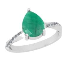 2.11 Ctw SI2/I1 Emerald And Diamond 14K White Gold Engagement Ring