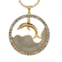 5.09 Ctw SI2/I1 Diamond 14K Yellow Gold Zodiac Sign Fish pendant necklace