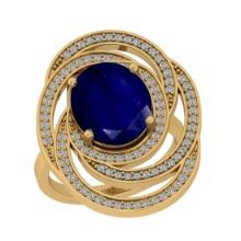 5.53 Ctw I2/I3 Blue Sapphire And Diamond 14K Yellow Gold Engagement Ring