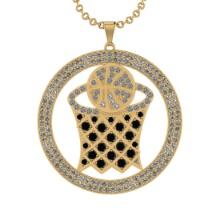 6.73 Ctw Treated Fancy Black Diamond 14K Yellow Gold Baseketball theme Pendant Necklace