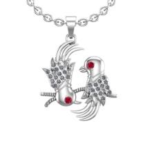 0.08 Ctw SI2/I1 Ruby and Diamond 14K White Gold Little Birds Necklace