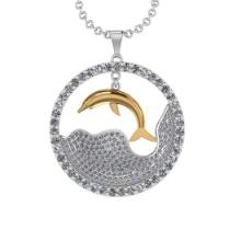 5.09 Ctw SI2/I1 Diamond 14K Yellow and Rose Gold two tone Zodiac Sign Fish pendant necklace