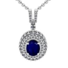 1.80 Ctw VS/SI1 Blue Sapphire And Diamond 14K White Gold Necklace (ALL DIAMOND ARE LAB GROWN )