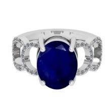 3.22 Ctw SI2/I1 Blue Sapphire And Diamond 14K White Gold Ring