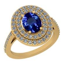 Certified 2.79 Ctw VS/SI1 Tanzanite And Diamond 14K Yellow Gold Vintage Style Ring