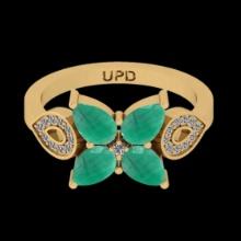 2.13 Ctw VS/SI1 Emerald And Diamond Prong Set 14K Yellow Gold Vintage Style Ring