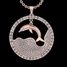 5.09 Ctw SI2/I1 Diamond 14K Rose Gold Zodiac Sign Fish pendant necklace
