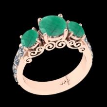 3.05 Ctw VS/SI1 Emerald And Diamond Prong Set 14K Rose Gold three Stone Ring