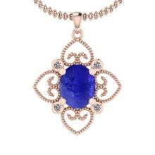 Certified 4.55 Ctw Tanzanite and Diamond I1/I2 14K Rose Gold Victorian Style Pendant