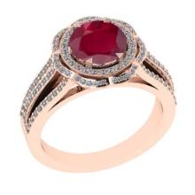2.65 Ctw SI2/I1 Ruby and Diamond 14K Rose Gold Engagement Halo Ring