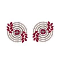 5.60 Ctw SI2/I1 Ruby And Diamond 14K Rose Gold Earrings