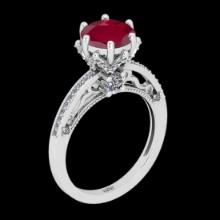 2.61 Ctw VS/SI1 Ruby And Diamond Prong Set 14K White Gold Vintage Style Ring