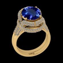 6.87 Ctw VS/SI1 Tanzanite and Diamond 14K Yellow Gold Vintage Style Ring