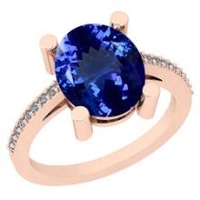 Certified 4.85 Ctw VS/SI1 Tanzanite and Diamond 14K Rose Gold Vintage Style Ring