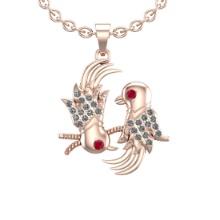 0.08 Ctw SI2/I1 Ruby and Diamond 14K Rose Gold Little Birds Necklace