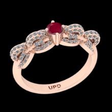 0.77 Ctw VS/SI1 Ruby And Diamond Prong Set 14K Rose Gold Vintage Style Ring